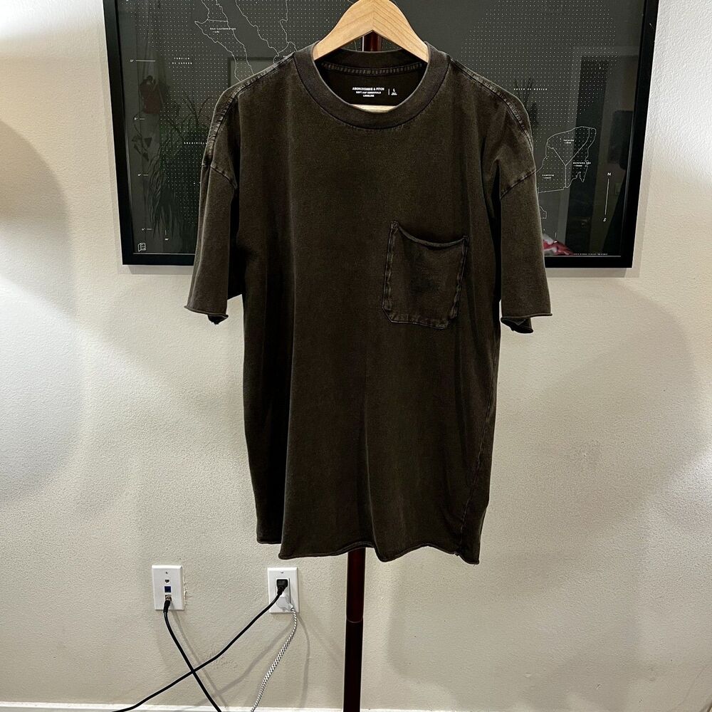 Abercrombie & Fitch - Soft Essentials Long Line T-shirt Raw Hem Large - Charcoal